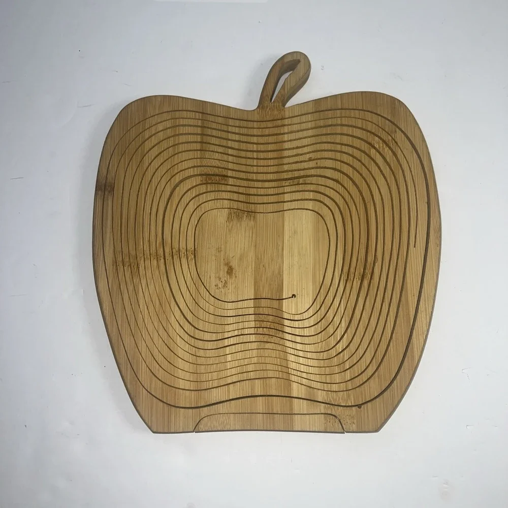 Apple Shaped Collapsible Wooden Fruit‎ Bowl Basket Trivet